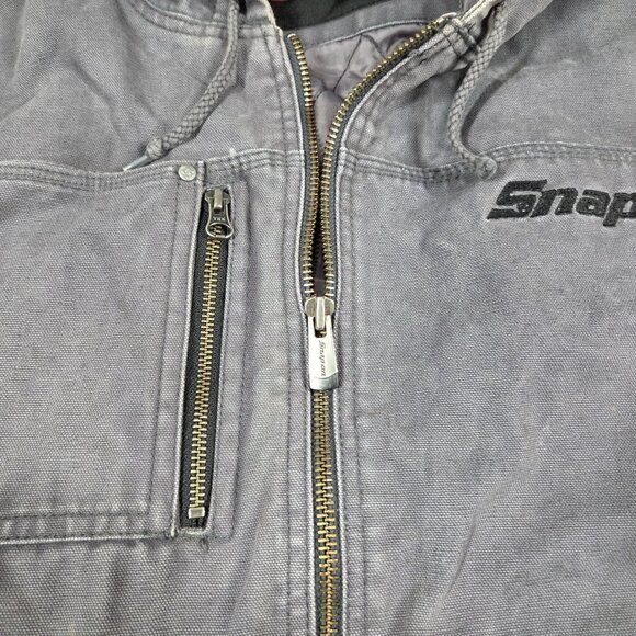 Snap On Tools Jacket Mens XL Gray Distressed Quilt Lined Hooded Canvas Coat - Picture 3 of 16